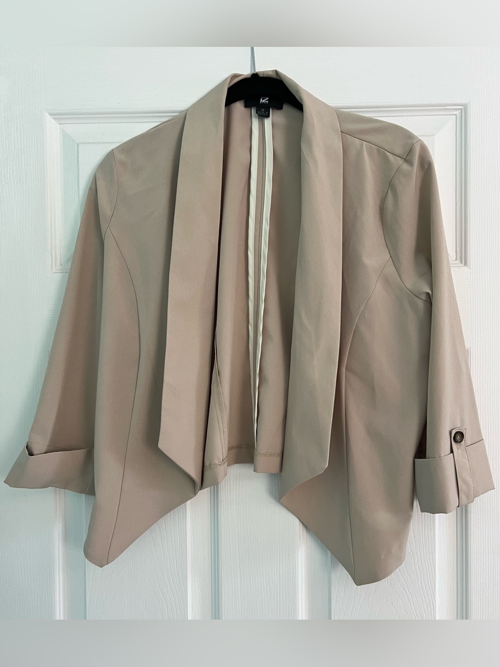 Iz Byer Taupe Draped Open-Front Blazer